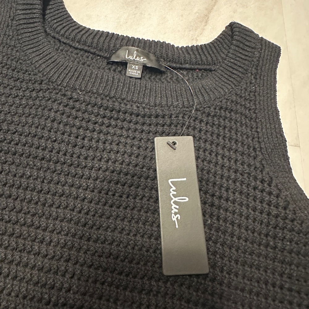 Lulus Get the Look Black Loose Knit Sweater Tank Top (NWT) - Picture 7 of 8